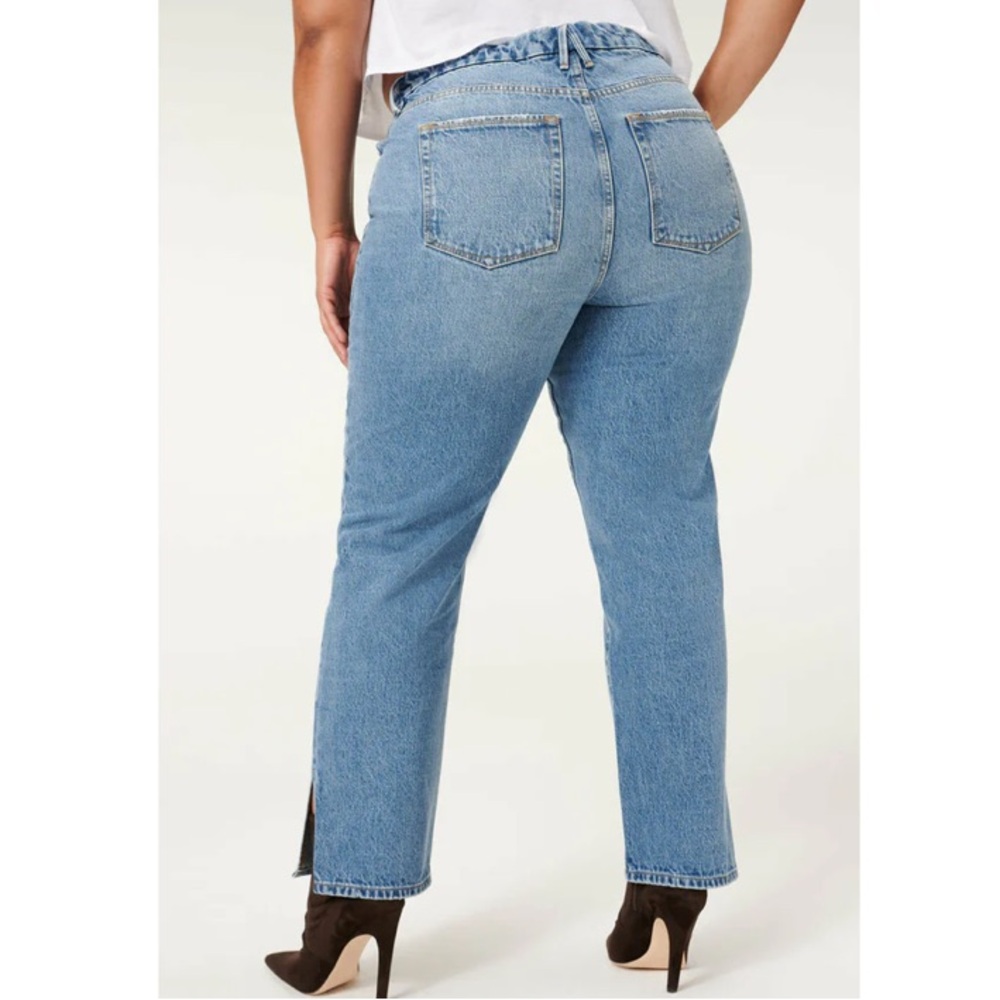 Good American Good Boy Straight Jeans Women’s 15 Blue Medium Wash Denim Slit Hem
